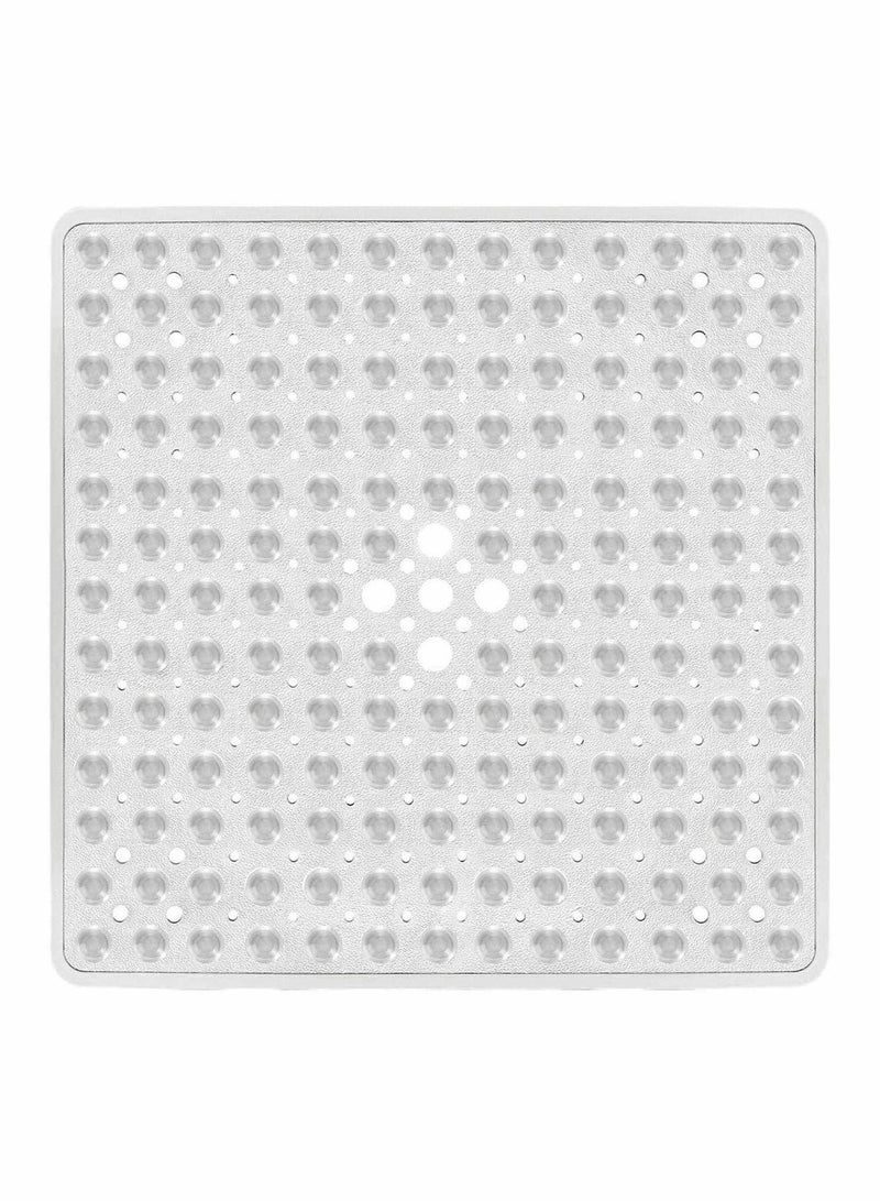 Y&D Square Shower Mat Non Slip Anti Mould Machine Washable Bathtub with Suction Cup Safety Bath Mat, Antibacterial Rubber Kids Drain Holes, 53 × 53cm, Transparent White - Image 1