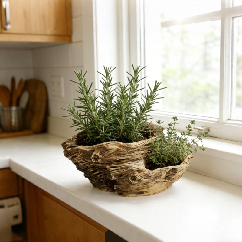 Noamus Artificial Driftwood Planter, Sculpture Resin Succulent Flower Pot, Imitation Wood Pile Porous Bonsai Tree Plant Pot, Decorative Rustic Stump Cactus Container for Garden Indoor - Image 5