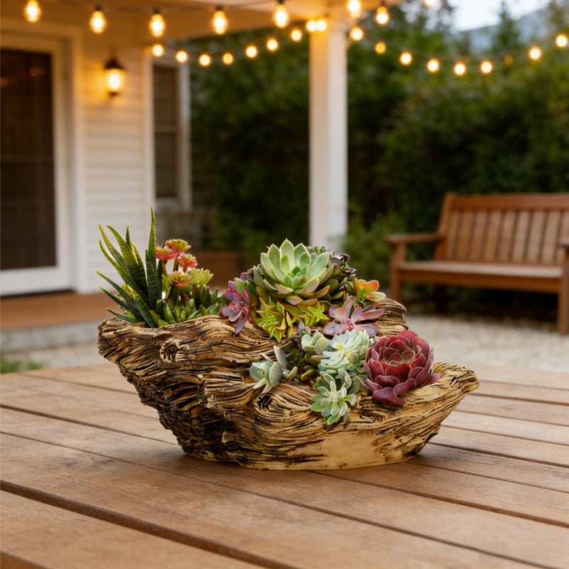 Noamus Artificial Driftwood Planter, Sculpture Resin Succulent Flower Pot, Imitation Wood Pile Porous Bonsai Tree Plant Pot, Decorative Rustic Stump Cactus Container for Garden Indoor - Image 4