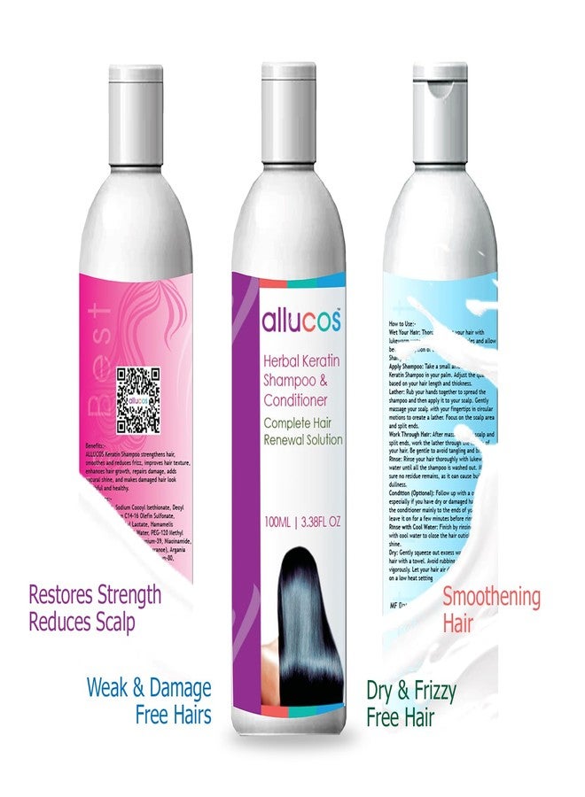 ALLUCOS Herbal Keratin Shampoo & Conditioner - Anti-Dandruff, Anti-Hair Fall & Thickening | Controls Dry & Frizzy Hair | Sulfate & Paraben Free | For All Hair Types | 100 ml (Pack of 1) - Image 5