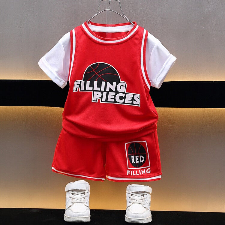 Boys' Basketball Outfit 2024 Style Boys' Two-Piece Short-Sleeve Training Jersey Children'S Sportswear Trendy - Image 1