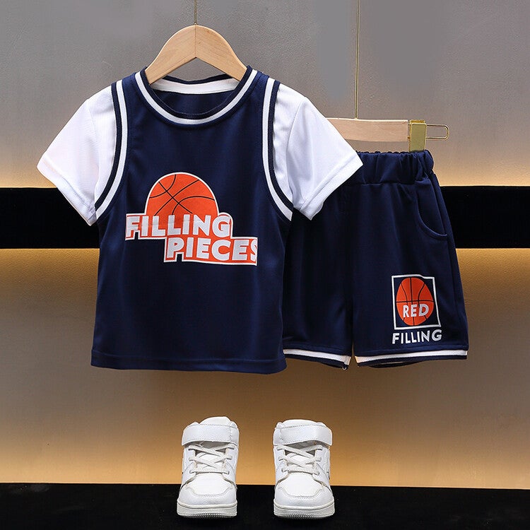 Boys' Basketball Outfit 2024 Style Boys' Two-Piece Short-Sleeve Training Jersey Children'S Sportswear Trendy - Image 2