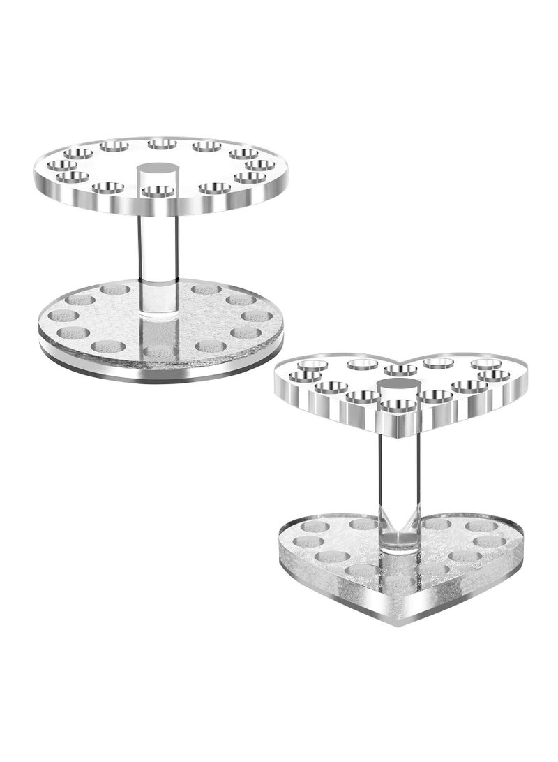 KASTWAVE 2Pack Acrylic Manicure Brushes Drying Rack, 12Hole Makeup Brush Storage Transparent Beauty Heart Shape/Round Display Stand, Suitable for Painting Brushes, Eyeliners, Lipsticks, etc. Storage - Image 1