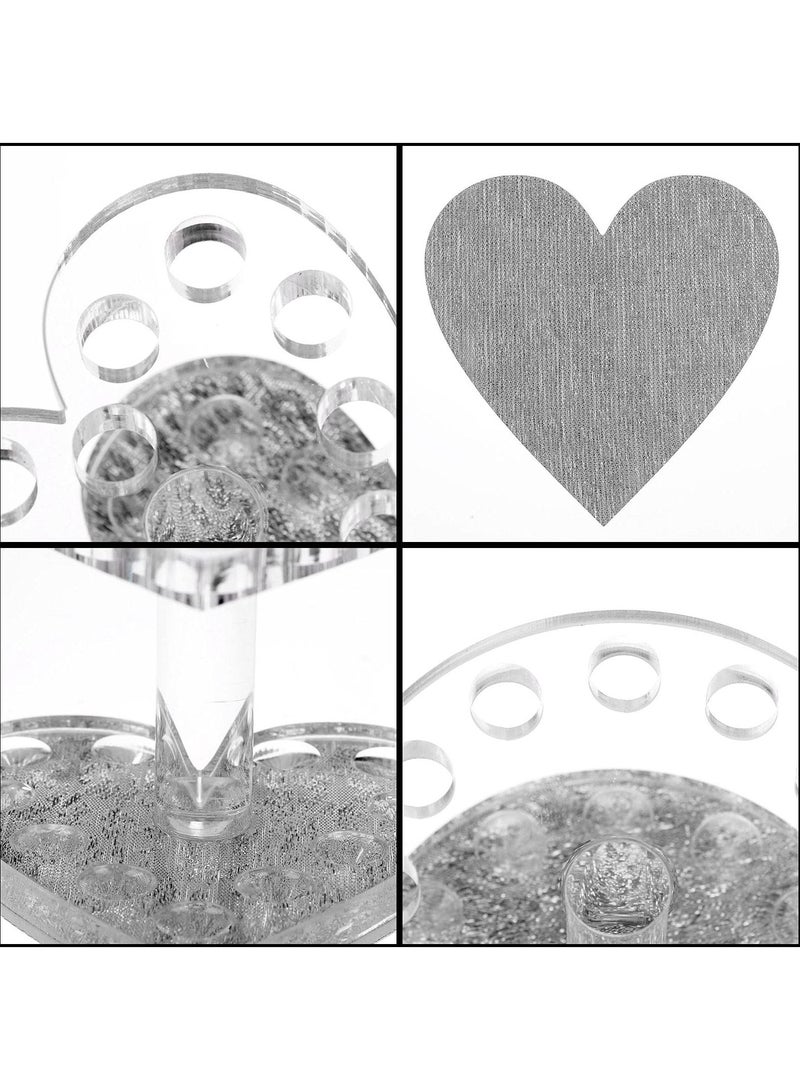 KASTWAVE 2Pack Acrylic Manicure Brushes Drying Rack, 12Hole Makeup Brush Storage Transparent Beauty Heart Shape/Round Display Stand, Suitable for Painting Brushes, Eyeliners, Lipsticks, etc. Storage - Image 4