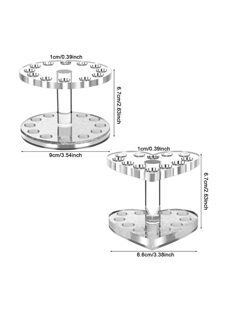 KASTWAVE 2Pack Acrylic Manicure Brushes Drying Rack, 12Hole Makeup Brush Storage Transparent Beauty Heart Shape/Round Display Stand, Suitable for Painting Brushes, Eyeliners, Lipsticks, etc. Storage - Image 2
