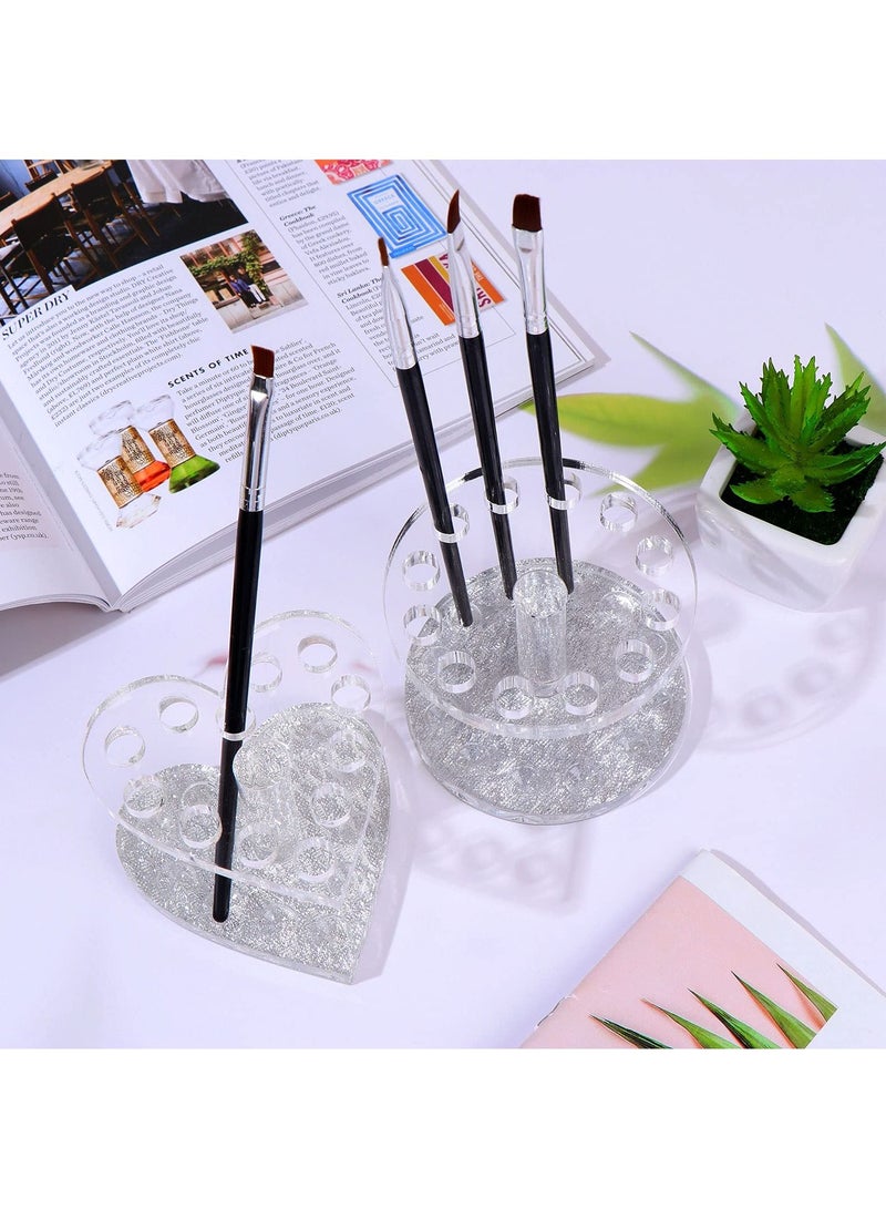 KASTWAVE 2Pack Acrylic Manicure Brushes Drying Rack, 12Hole Makeup Brush Storage Transparent Beauty Heart Shape/Round Display Stand, Suitable for Painting Brushes, Eyeliners, Lipsticks, etc. Storage - Image 3