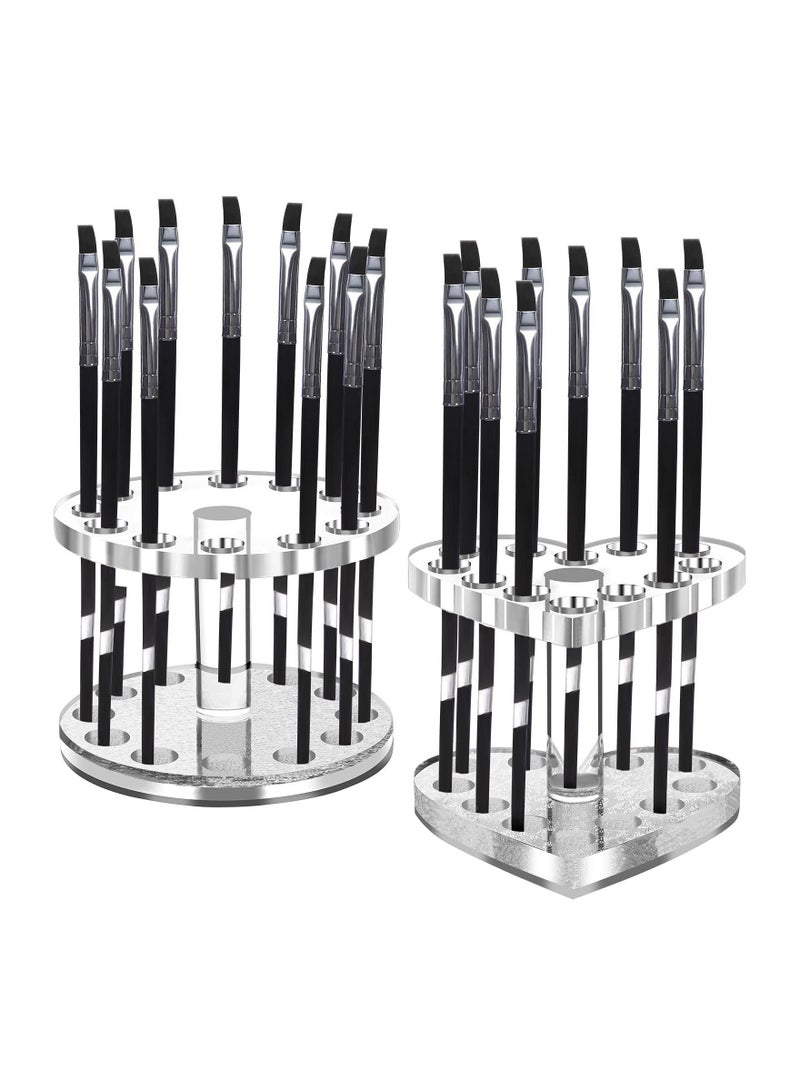 KASTWAVE 2Pack Acrylic Manicure Brushes Drying Rack, 12Hole Makeup Brush Storage Transparent Beauty Heart Shape/Round Display Stand, Suitable for Painting Brushes, Eyeliners, Lipsticks, etc. Storage - Image 5