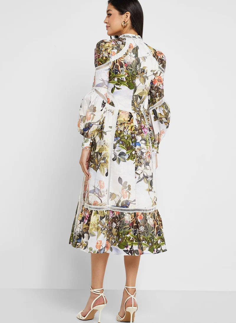 Ted Baker Printed High Neck Ruffle Dress