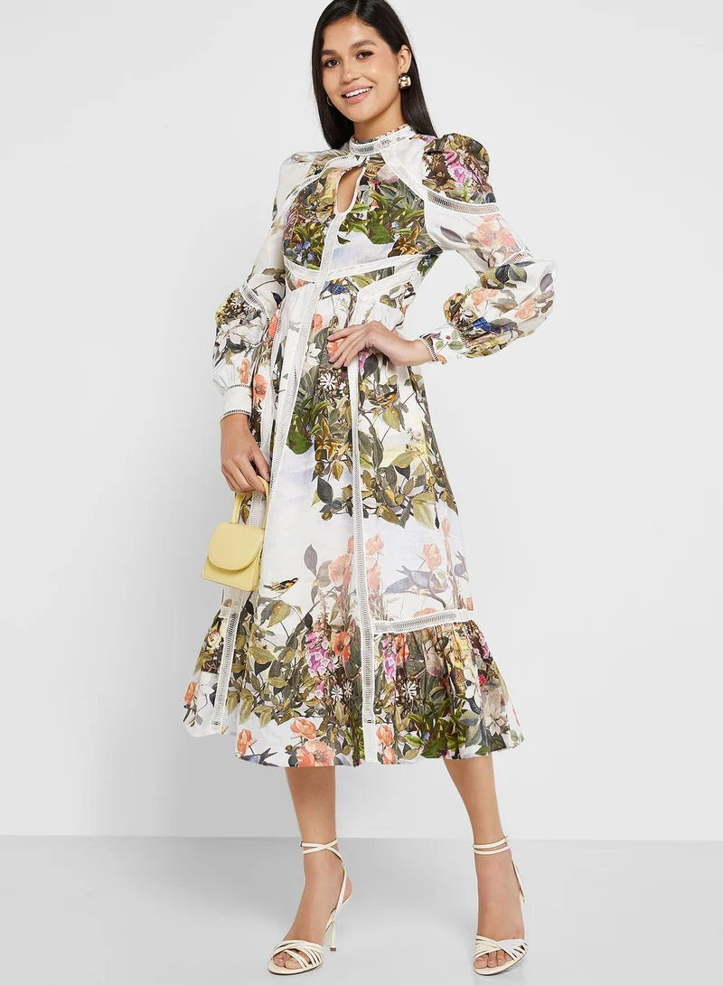 Ted Baker Printed High Neck Ruffle Dress