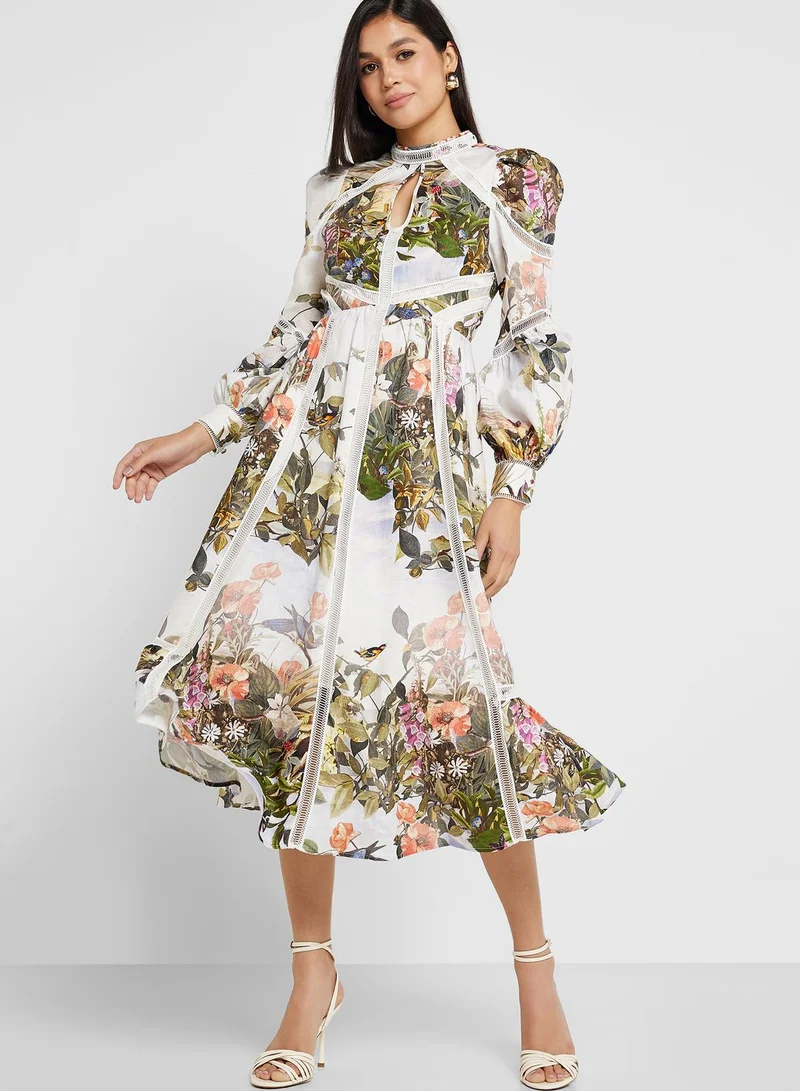 Ted Baker Printed High Neck Ruffle Dress