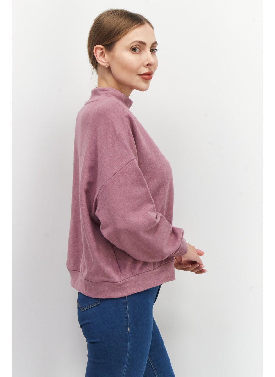 ESPRIT Women Mock Neck Button Details Sweater, Pink  - Image 4