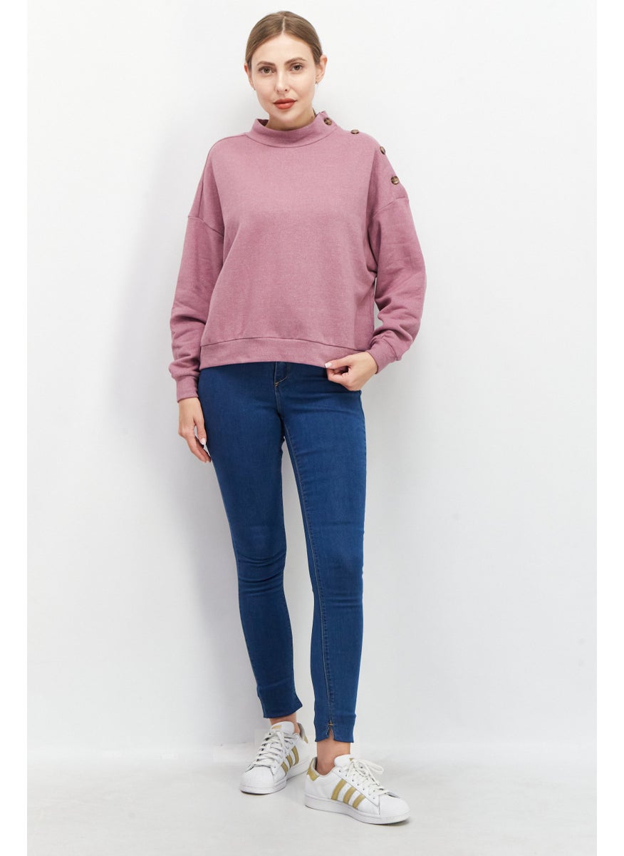 ESPRIT Women Mock Neck Button Details Sweater, Pink  - Image 2