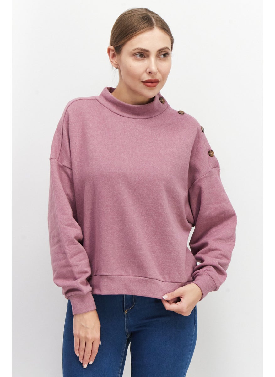 ESPRIT Women Mock Neck Button Details Sweater, Pink  - Image 1