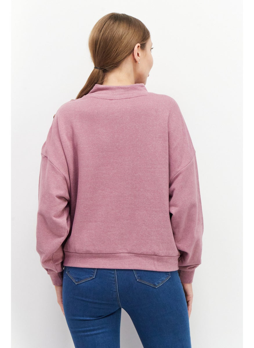 ESPRIT Women Mock Neck Button Details Sweater, Pink  - Image 3