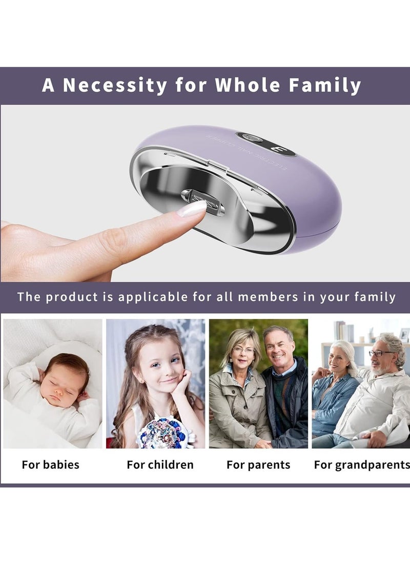 Automatic Nail Clipper, Electric Nail Clippers Automatic Safety Fingernail Cutter and Filer Rechargeable Nail Trimmer Nail Scissors Gift for for Adults Seniors Infant Baby Kids Men Women (Purple) - Image 3