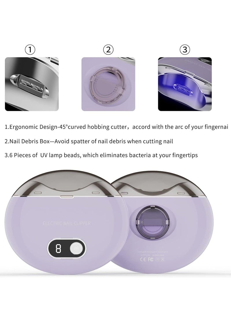 Automatic Nail Clipper, Electric Nail Clippers Automatic Safety Fingernail Cutter and Filer Rechargeable Nail Trimmer Nail Scissors Gift for for Adults Seniors Infant Baby Kids Men Women (Purple) - Image 4