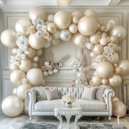 HIBAOpati Pearl White Balloon Garland Double Stuffed Sand White Balloons Different Sizes 18125in Pastel Ivory Cream Balloon Arch Kit for Valentine Wedding Bridal Baptism Baby Shower Birthday Party Decorations - Image 1