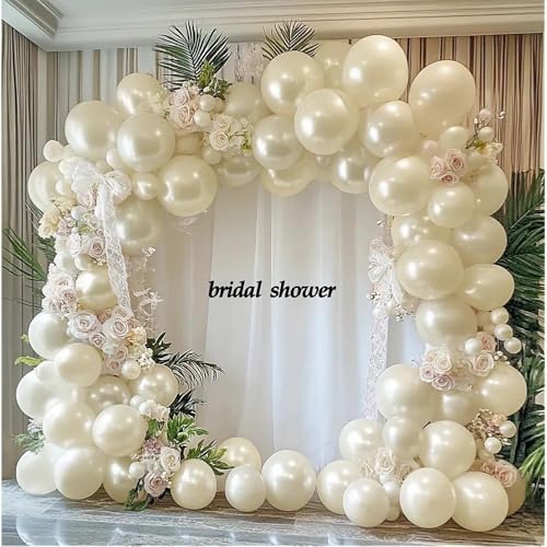 HIBAOpati Pearl White Balloon Garland Double Stuffed Sand White Balloons Different Sizes 18125in Pastel Ivory Cream Balloon Arch Kit for Valentine Wedding Bridal Baptism Baby Shower Birthday Party Decorations - Image 5