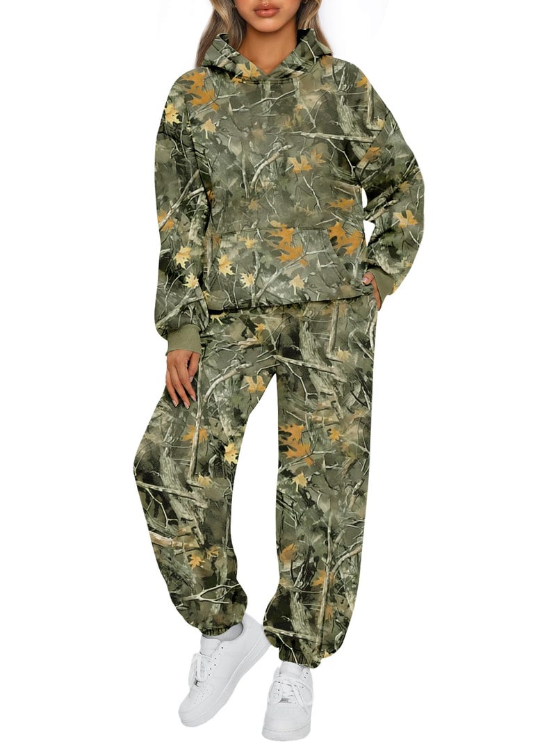 AUTOMET Women 2 Piece Outfits 2026 Plus Size Fall Fashion Airport Travel Camo Pants Hoodies Lounge Set Winter Clothes Sweatsuits CamoGreen XL - Image 1