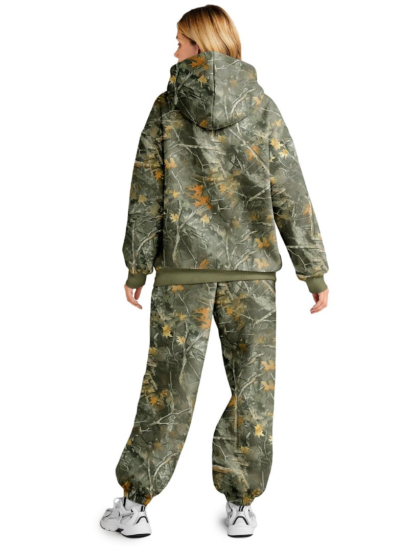 AUTOMET Women 2 Piece Outfits 2026 Plus Size Fall Fashion Airport Travel Camo Pants Hoodies Lounge Set Winter Clothes Sweatsuits CamoGreen XL - Image 3