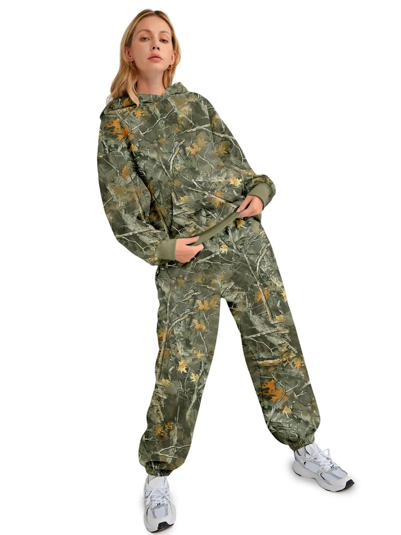 AUTOMET Women 2 Piece Outfits 2026 Plus Size Fall Fashion Airport Travel Camo Pants Hoodies Lounge Set Winter Clothes Sweatsuits CamoGreen XL - Image 5