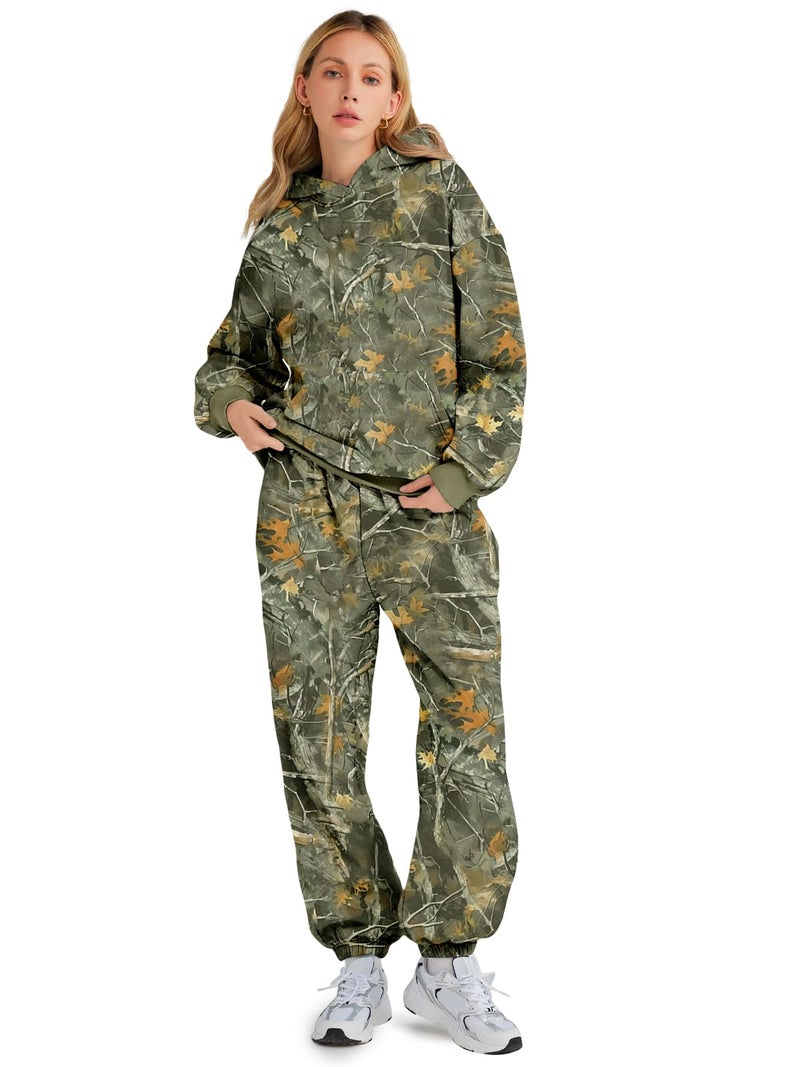 AUTOMET Women 2 Piece Outfits 2026 Plus Size Fall Fashion Airport Travel Camo Pants Hoodies Lounge Set Winter Clothes Sweatsuits CamoGreen XL - Image 2