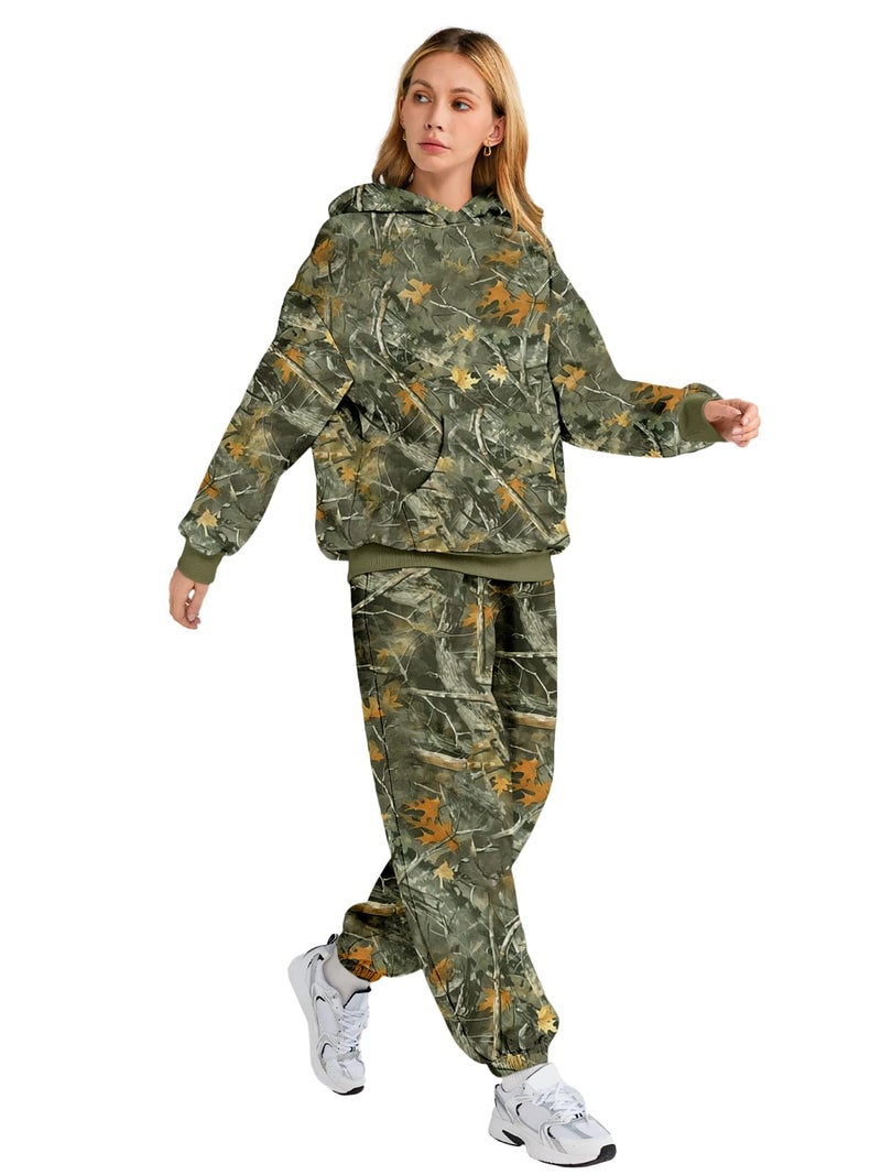 AUTOMET Women 2 Piece Outfits 2026 Plus Size Fall Fashion Airport Travel Camo Pants Hoodies Lounge Set Winter Clothes Sweatsuits CamoGreen XL - Image 4
