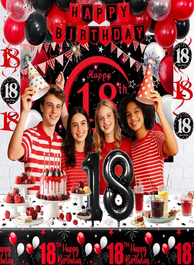 Coosilion Happy 18th Birthday Decorations for Boys Girls, Red Black 18 Year Old Birthday Decorations with 18th Birthday Banner 18 Balloon Numbers Backdrop Honeycomb Centerpieces Tablecloth Balloon Arch Garland - Image 2