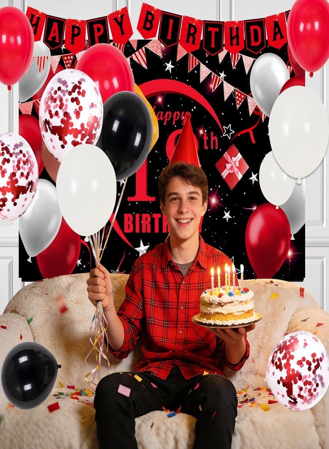 Coosilion Happy 18th Birthday Decorations for Boys Girls, Red Black 18 Year Old Birthday Decorations with 18th Birthday Banner 18 Balloon Numbers Backdrop Honeycomb Centerpieces Tablecloth Balloon Arch Garland - Image 4