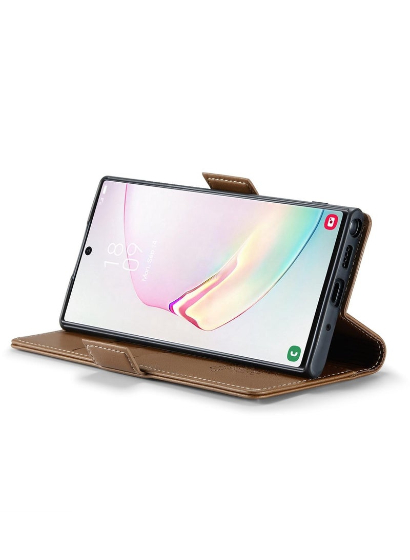 CaseMe Phone Case Luxury PU Leather Design Anti Fingerprint 023 Flip Cover Card Slot Holder Cover For Samsung Galaxy Note 10 Plus (Brown) - Image 3