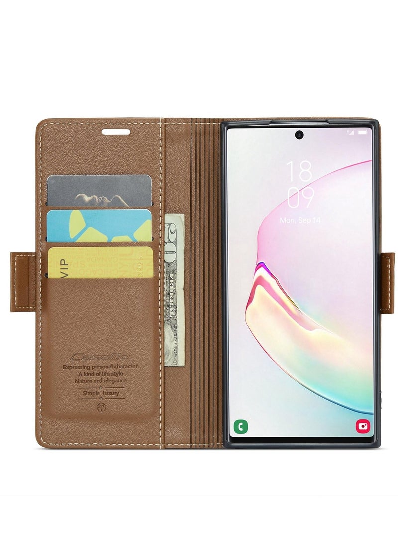 CaseMe Phone Case Luxury PU Leather Design Anti Fingerprint 023 Flip Cover Card Slot Holder Cover For Samsung Galaxy Note 10 Plus (Brown) - Image 4