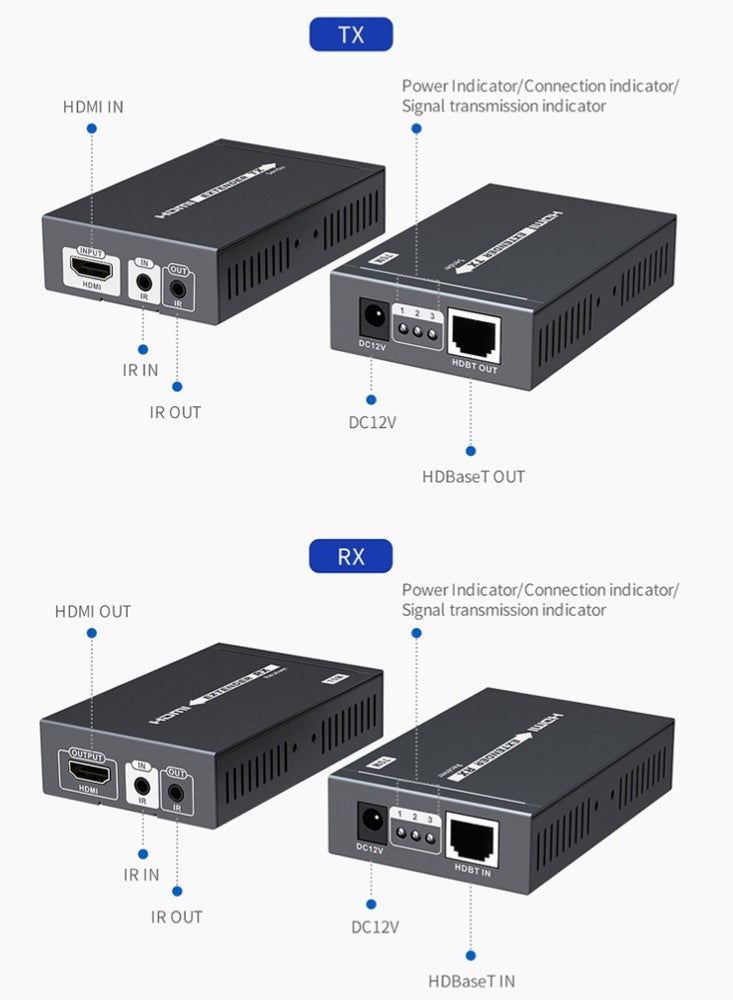 لينكينج مُمدد HDMI بتقنية HDBaseT لمسافة 70 متر عبر كيبل CAT6 بدقة 4K@30Hz - Image 3