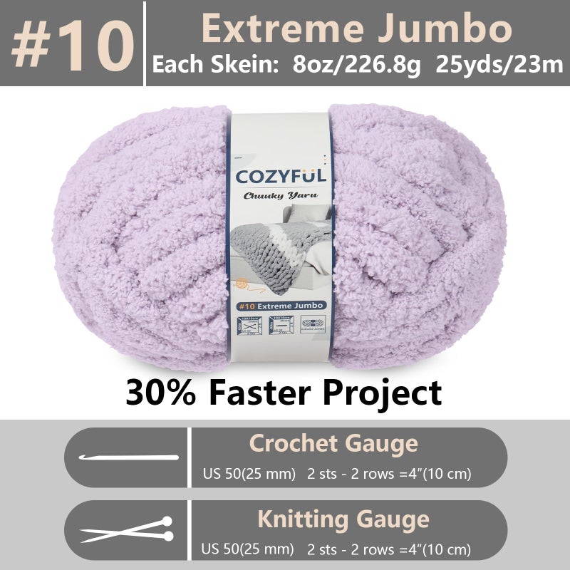 Cozyful Chunky Yarn for Hand Knitting - #10 Chunky Chenille Yarn, Jumbo Big Thick Chunky Yarns for Crocheting, Super Bulky Chunky Knit Blanket Yarns, 8 Skein (25 yds 8 oz Each Skein), Lavender Fog - Image 2
