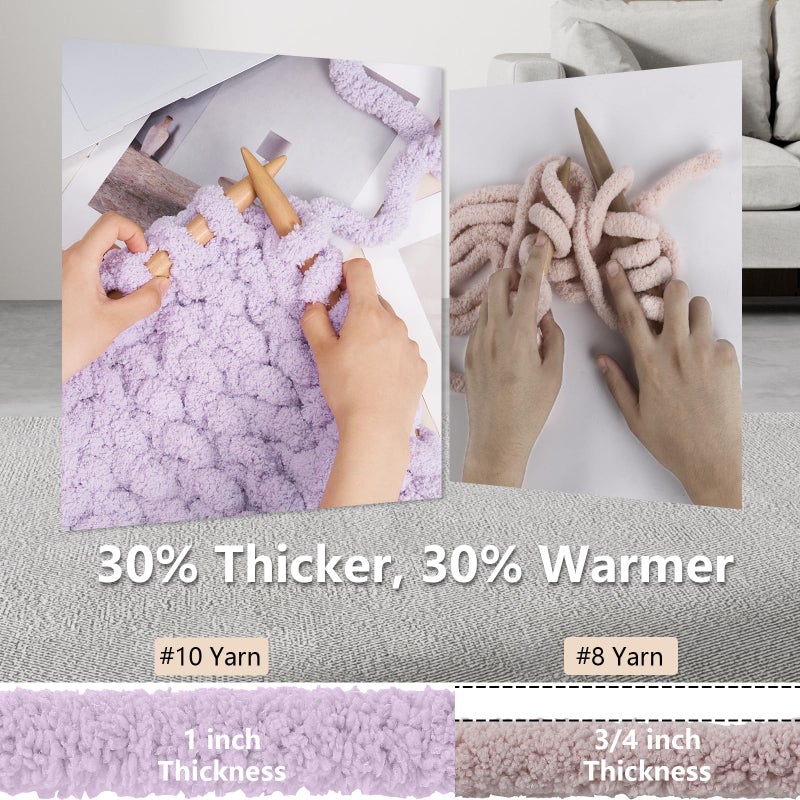 Cozyful Chunky Yarn for Hand Knitting - #10 Chunky Chenille Yarn, Jumbo Big Thick Chunky Yarns for Crocheting, Super Bulky Chunky Knit Blanket Yarns, 8 Skein (25 yds 8 oz Each Skein), Lavender Fog - Image 3