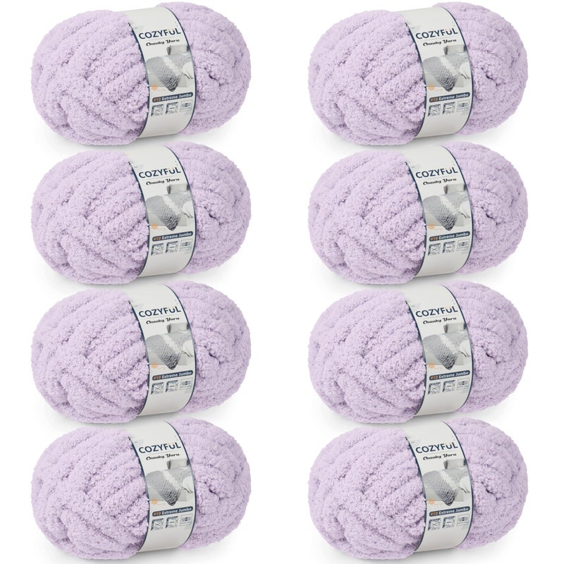 Cozyful Chunky Yarn for Hand Knitting - #10 Chunky Chenille Yarn, Jumbo Big Thick Chunky Yarns for Crocheting, Super Bulky Chunky Knit Blanket Yarns, 8 Skein (25 yds 8 oz Each Skein), Lavender Fog - Image 1