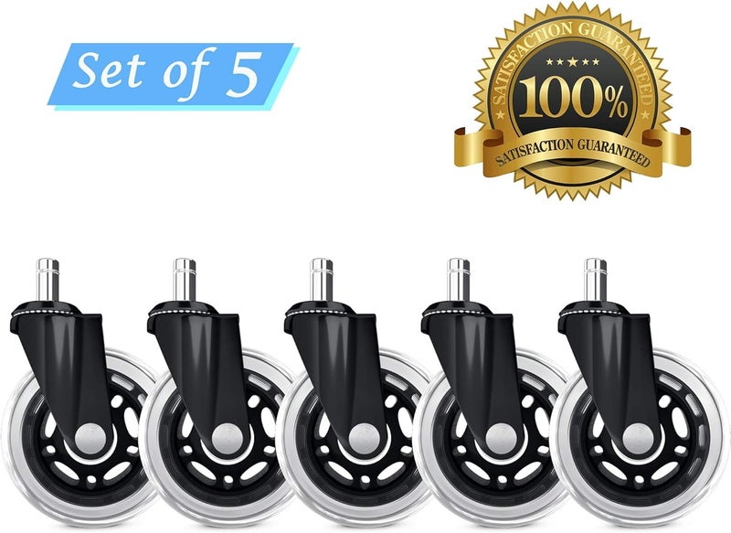 BF BRIGHTFIELD Office Chair Caster Wheels Set of 5 Heavy Duty & Safe for All Floors Including Hardwood 3" Rubber Replacement for Desk Floor Mats - Image 2