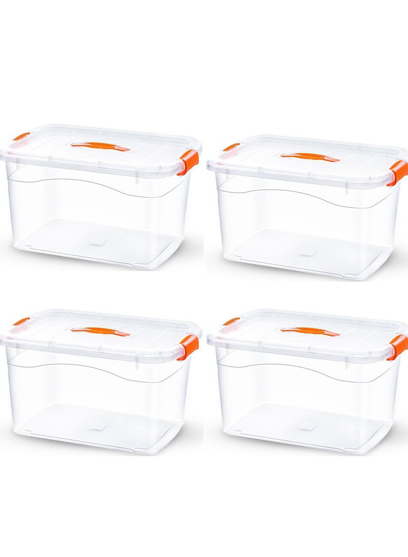 CityRiya-Long Storage Bins 4 Packs Clear Storage Box Stackable Storage Containers 41*29*23cm Ultra Latch Box Closet Organizers Plastic Storage Bin with Lid Storage Boxes for Organizing Toys, Clothes, Office  - Image 1