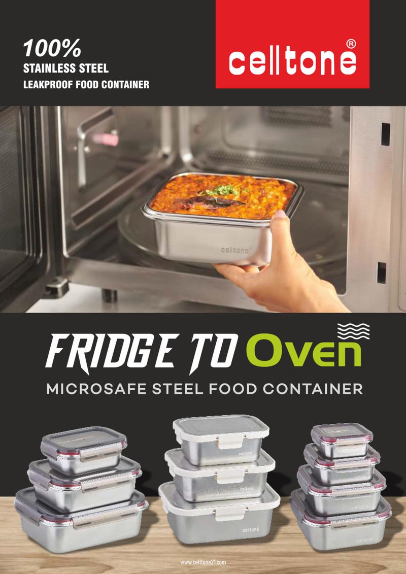 Celltone Fridge to Oven Microwave Safe Stainless Steel Reusable Food Storage Containers with Leak-Proof and Airtight Lids (Rectangle 650 ML) - Image 2