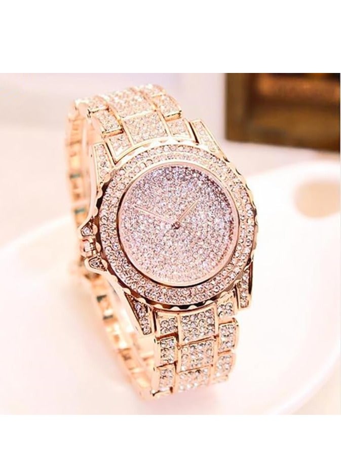 Luxury Women Watch Bling Bling Fashion Jewelry Crystal Diamond Rhinestone Ladies Watches Steel Band Round Dial Analog Clock Classic Quartz Female Charm Bracelet Dress Wristwatches - Image 2