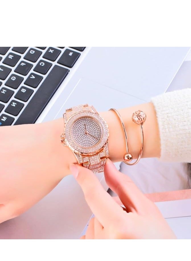 Luxury Women Watch Bling Bling Fashion Jewelry Crystal Diamond Rhinestone Ladies Watches Steel Band Round Dial Analog Clock Classic Quartz Female Charm Bracelet Dress Wristwatches - Image 3