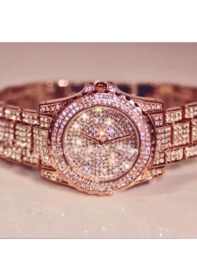 Luxury Women Watch Bling Bling Fashion Jewelry Crystal Diamond Rhinestone Ladies Watches Steel Band Round Dial Analog Clock Classic Quartz Female Charm Bracelet Dress Wristwatches - Image 4