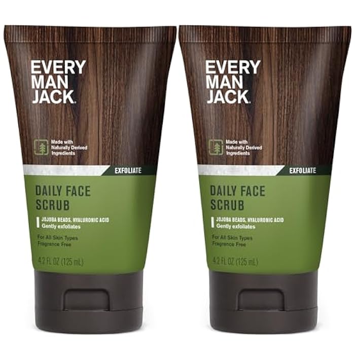 Every Man Jack Gentle Exfoliating Face Scrub For Men- Exfoliate Away Dead Skin, Moisturize, and Revive Tired Skin with Jojoba Beads, Hyaluronic Acid, and Caffeine - 4.2 oz Men’s Face Scrub -Twin Pack - Image 1