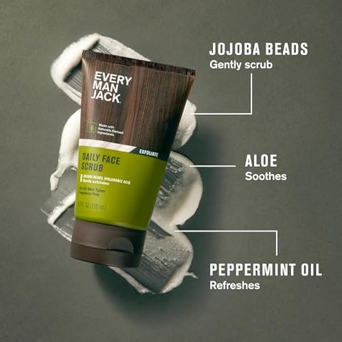 Every Man Jack Gentle Exfoliating Face Scrub For Men- Exfoliate Away Dead Skin, Moisturize, and Revive Tired Skin with Jojoba Beads, Hyaluronic Acid, and Caffeine - 4.2 oz Men’s Face Scrub -Twin Pack - Image 2