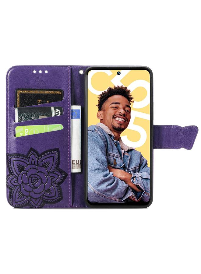 اس-توب جراب هاتف Realme C55 من الجلد المنقوش بنقشة زهور الحب على شكل فراشة - Image 3