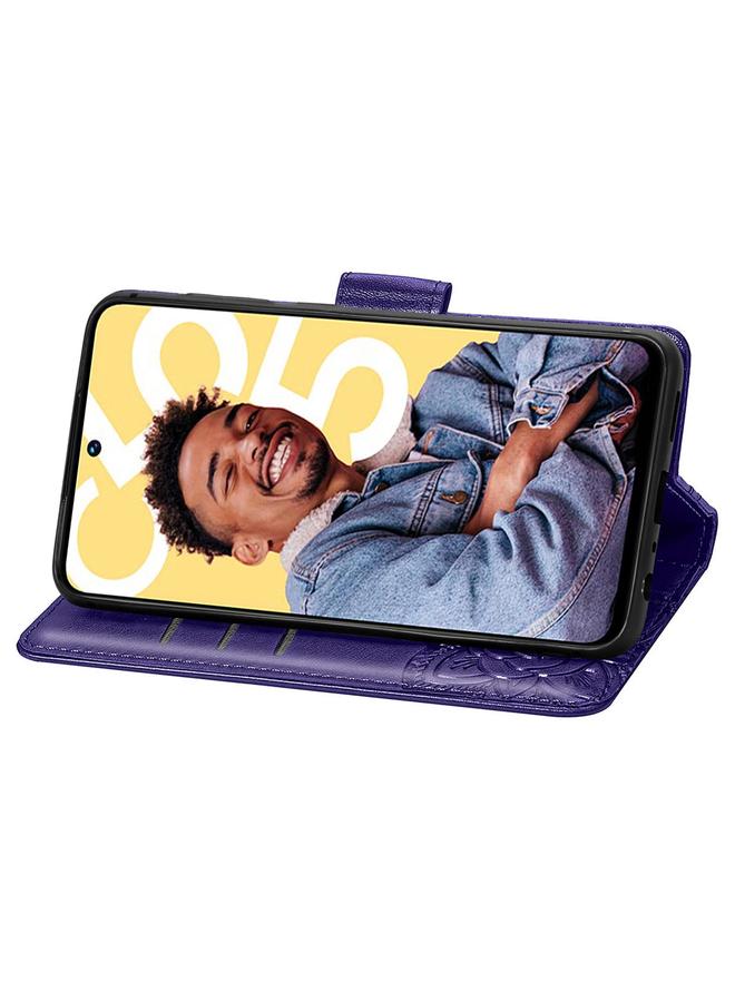 اس-توب جراب هاتف Realme C55 من الجلد المنقوش بنقشة زهور الحب على شكل فراشة - Image 4