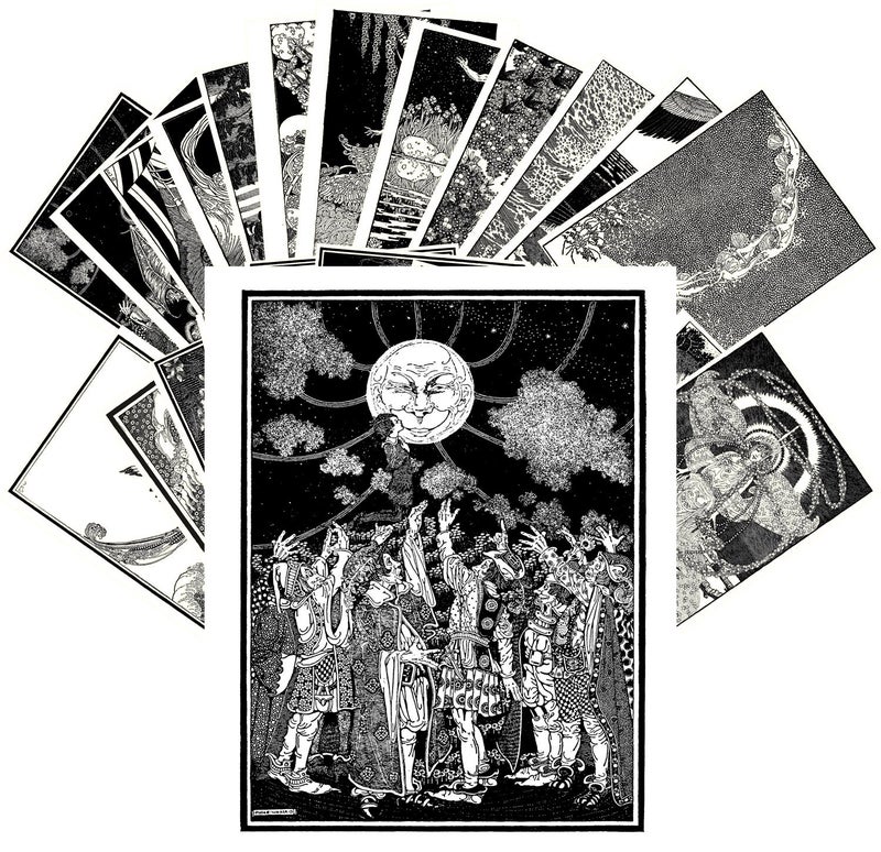 PIXILUV Vintage PostCards 24 pcs Fantasy Scenes Vintage Book Engraving Illustration - Image 1
