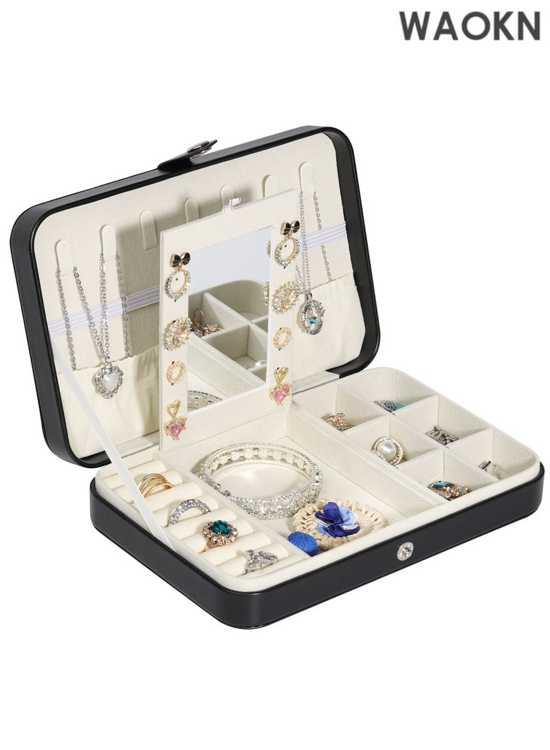 WAOKN Travel Jewelry Box, Small Jewelry Box for Women Storage, Jewelry organizers and storage,Portable Jewelry Case for Necklace Earring Rings Bracelets(Black) - Image 2