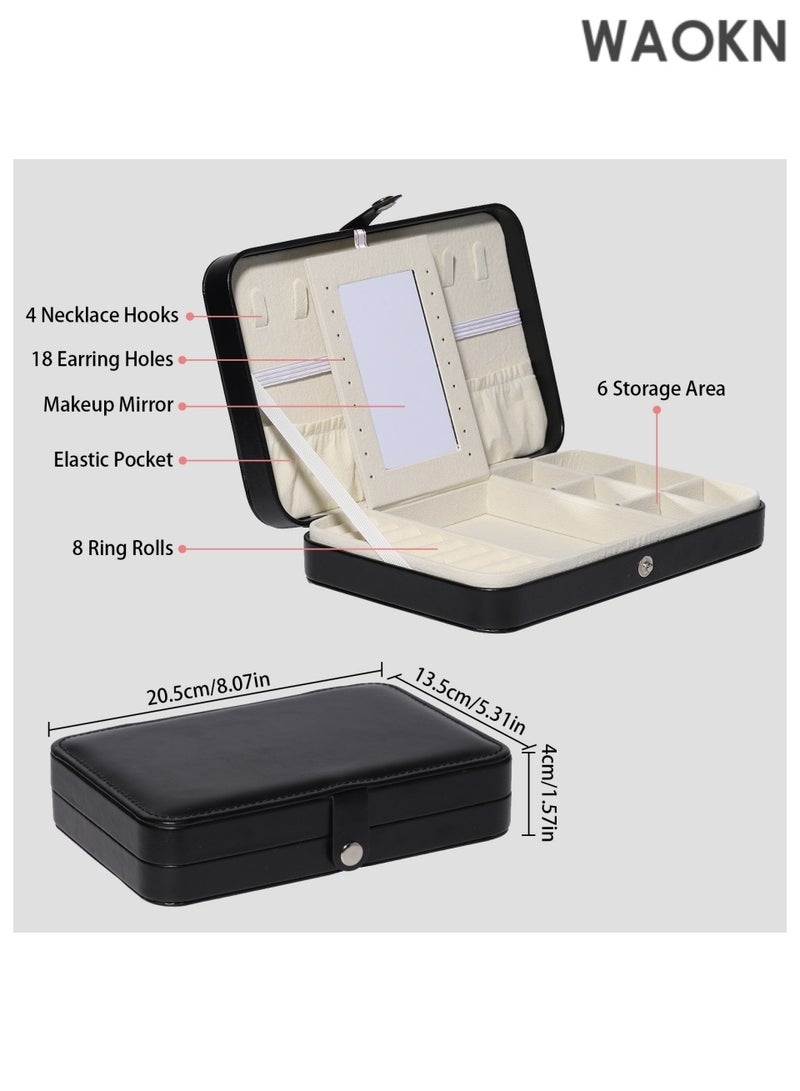 WAOKN Travel Jewelry Box, Small Jewelry Box for Women Storage, Jewelry organizers and storage,Portable Jewelry Case for Necklace Earring Rings Bracelets(Black) - Image 3