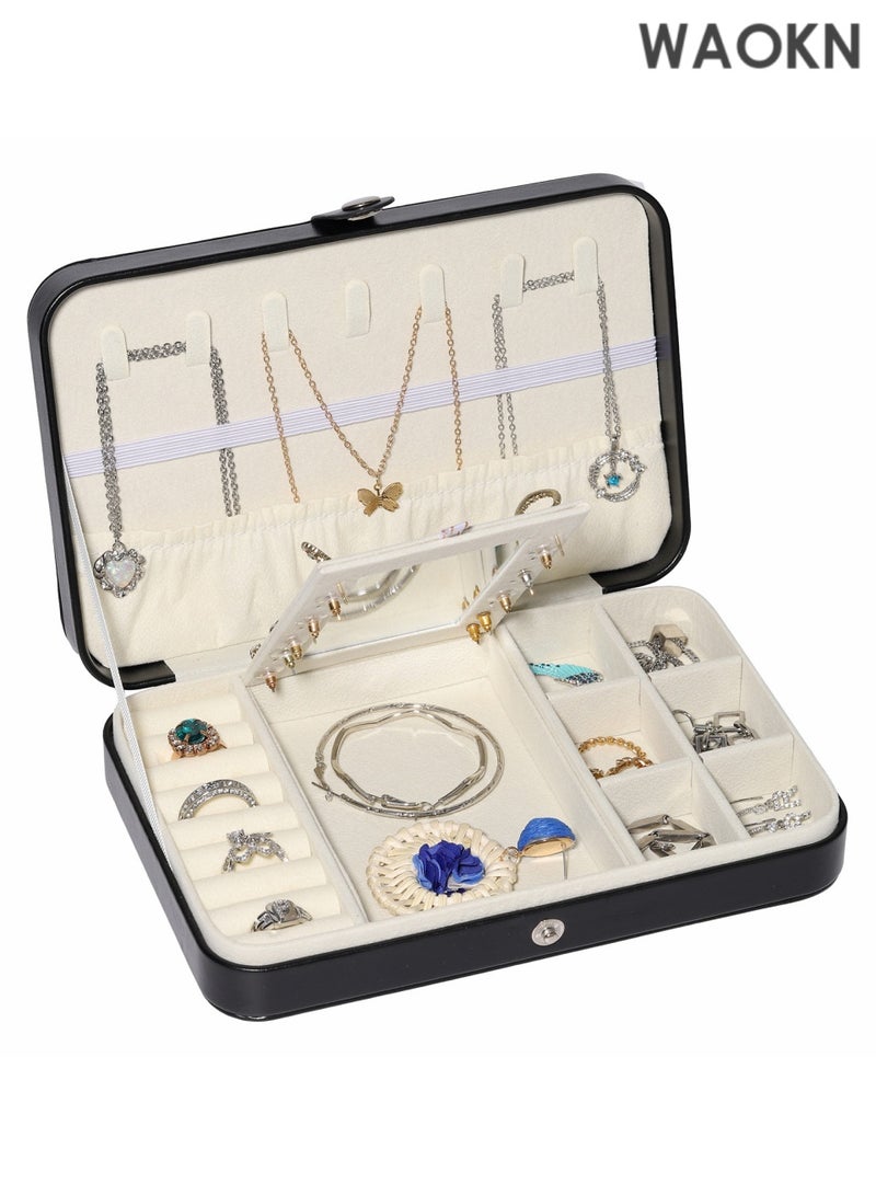WAOKN Travel Jewelry Box, Small Jewelry Box for Women Storage, Jewelry organizers and storage,Portable Jewelry Case for Necklace Earring Rings Bracelets(Black) - Image 1