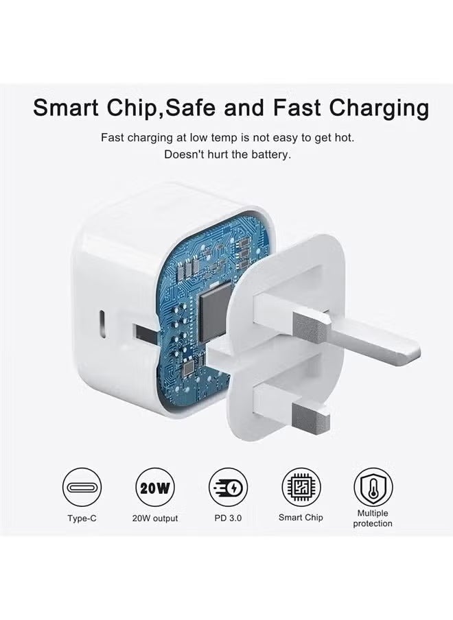 Generic - iPhone 20W Fast Charger USB C Wall Fast Charger with 1m USB C to Lightning Cable Compatible with iPhone 14/14 Pro/14 Pro Max/13/12/SE2020/11/XR/XS Max/X/iPad - Image 1